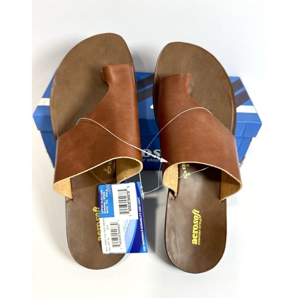 Aerosoft LS4830 Brown Leather Toe Loop Slide Sandals Womens US 9 EU 40 NIB